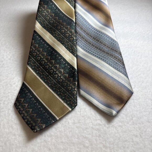 2 Vintage Sears The Men's Store Neck Tie Brown Blue Gold Tan - Picture 2 of 11